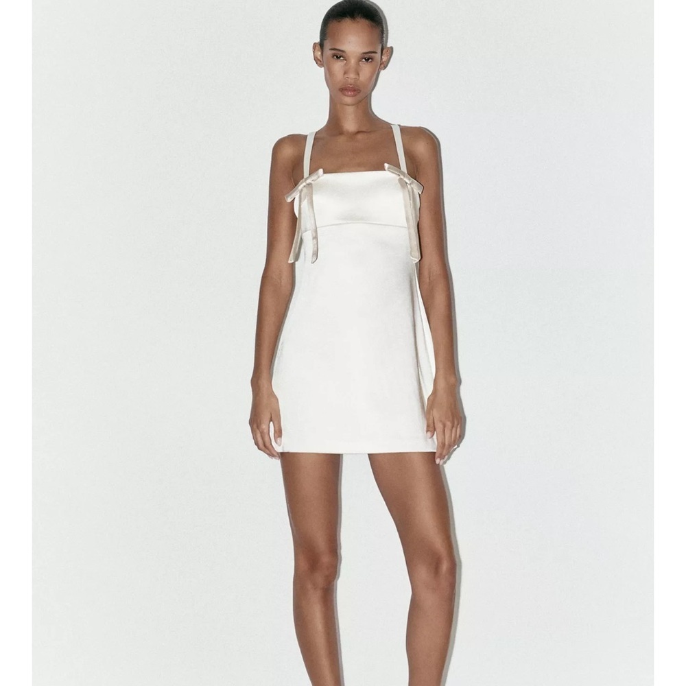 Zara Satin Bow Short Dress - Picture 2 of 8